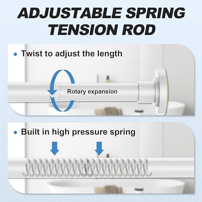 CorkLatta White Shower Curtain Rod 31 to 68 Inch,1 Inch Diameter Adjustable Spring Tension Stainless Steel Telescoping Rod,Easy Install,No Rust