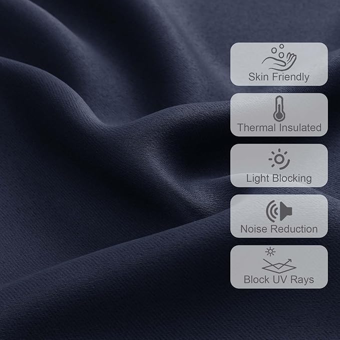 Chyhomenyc Navy Blue Valances for Window, Room Darkening Short Curtains for Kitchen Bedroom Living Room, Rod Pocket Top Small Window Treatment Valance RV Bunk Panels, 40" Wx14 L, 2 Pieces