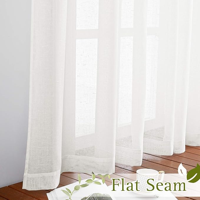 NICETOWN Linen Sheer Curtain 100 Inch Wide Privacy for Patio Door (W100 x L96), Grommet Sheer Linen Curtain Flax Texture Privacy with Light Penetration for French Door/Living Room, Ivory, 1 Panel