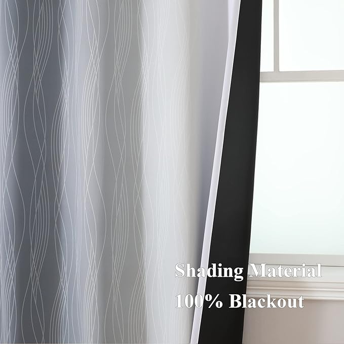 Estelar Textiler Grayish White and Grey Blackout Curtains for Living Room, Ombre Thermal Insulated Noise Reducing Blackout Drapes for Bedroom, Full Room Darkening Grommet Curtains, 52Wx45L, 2 Panels