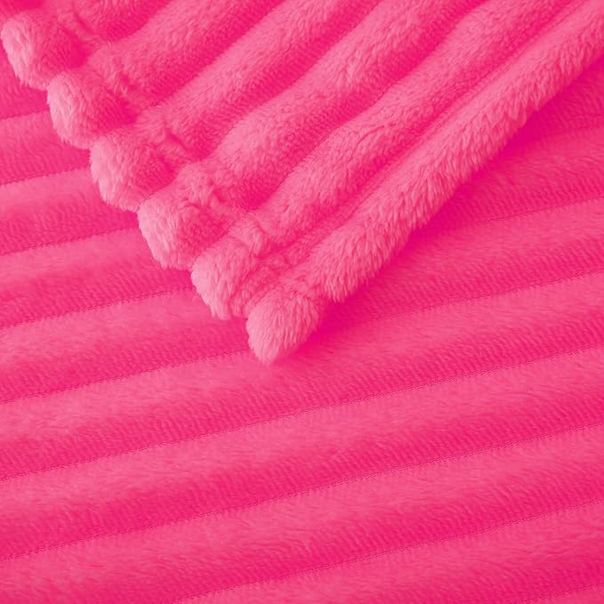 Valentines Day Decorations Hot Pink Fleece Throw Blanket 50”×60” for Couch Sofa,Cozy Plush Microfiber Flannel Blanket with Stripes Design Lightweight Gifts for Adults Woman Girls