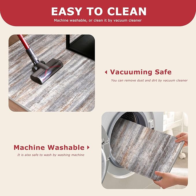 KOZYFLY Kitchen Runner Rug for Hallway Non-Slip Modern Abstract Runner Rug 2x5 Grey Brown, Washable Carpet Runner Laundry Room Mat with Soft Low Pile for Entryway Bathroom Bedroom Kitchen