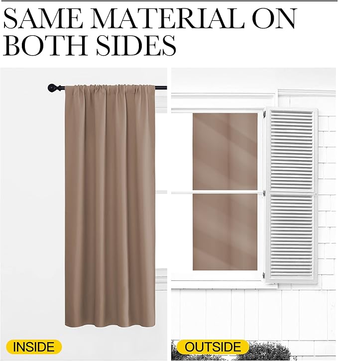 NICETOWN Kids Blackout Curtain Panels - Window Treatment Thermal Insulated Solid Rod Pocket Blackout Drapes for Bedroom (Cappuccino, Set of 2, 62 by 63 Inch)