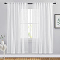 NICETOWN Semi Sheer Window Curtain Panels for Nursery, Rod Pocket & Back Tab Privacy with Light Filter Linen Sheer Window Treatments for Bedroom/Living Room, White, W66 x L72, 2 Pieces