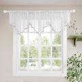 Molaxhome Swag Curtain 51 inch Length Rod Pocket Scalloped Curtain Valance Sheer Lace Panels with Hanging Crystal Beads for Kitchen Bedroom Window Treatments Drape Decor 1pc (White, 51Wx23L)