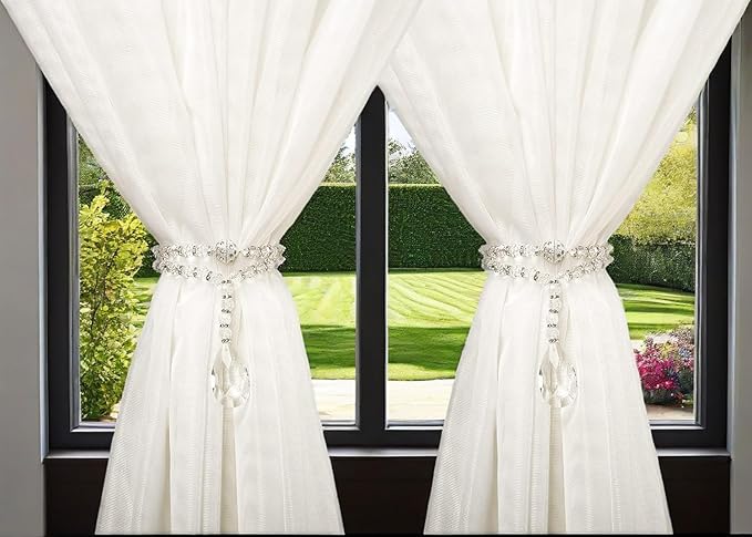 SUQ I OME 1 Pair of Luxury Crystal Beaded Magnetic Curtain Tieback and Holdback Curtain Clips Curtain Buckle Curtain Holder Blingbling Curtain Holdbacks for Drapes,Crystal