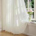FMFUNCTEX Sheer Non-See-Through Netural Beige Curtains for Bedroom, Faux Silk that Let Light Curtains 90 inches Long Light Filtering Privacy Sheer Drapes for Living Room, Rod Pocket 2 Panels Set