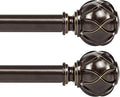 KAMANINA 2 Pack Curtain Rods for Windows 48 to 84 Inch, Antique Bronze Heavy Duty Curtain Rod Adjustable, 7/8 Inch Single Decorative Drapery Rods 32 to 86 Inch(2.6-7.1Ft), Netted Texture Finials