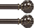 KAMANINA Single Curtain Rod 32 to 58 Inch(2.6-4.8Ft), 7/8 Inch Antique Bronze Adjustable Drapery Rod for Windows, Decorative Netted Texture End (Pack of 2)