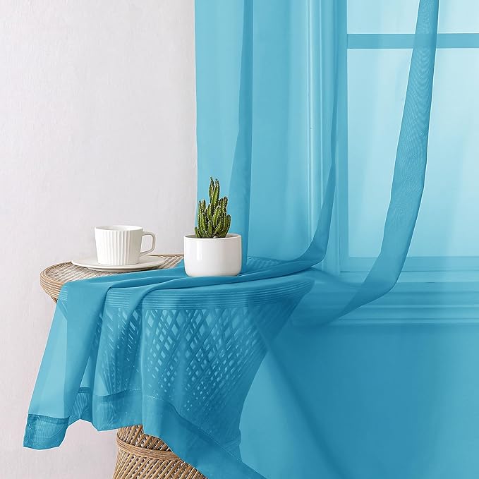 Lecloud Turquoise Sheer Curtains 84 Inches Long 2 Panels, Light Filtering Voile Curtain Drapes for Bedroom Living Room, Dual Rod Pocket Semi Sheer Window Treatments, 40 W x 84 L Inches