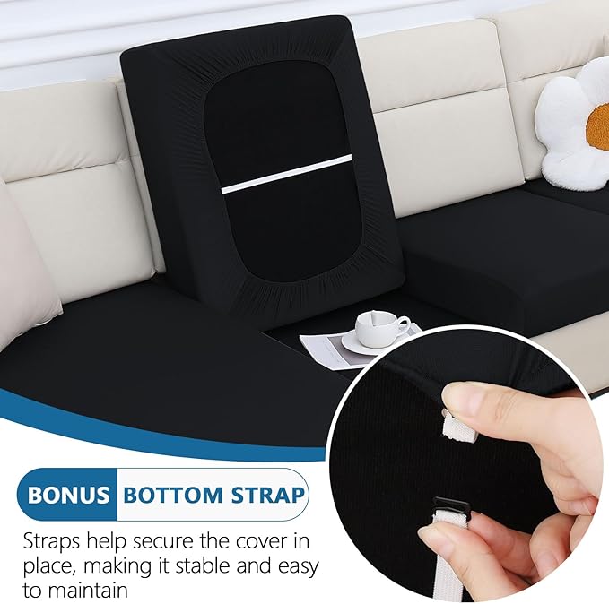 hyha Milk Silk Couch Cushion Covers, Soft Magic Sofa Covers Washable for Cushion Couch, Stretch Sectional Outdoor Cushion Covers for Patio Furniture with Elastic Bottom(Small, Black)