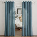 NICETOWN Sheer Linen Curtains 84 inch Long for Bedroom, (Smoke Blue) Grommet Privacy Semitransparent Light Filtering Flax Sheer Window Treatment for Living Room, W52 by L84, Set of 2