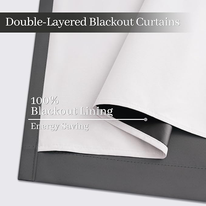 Yakamok Dove Grey 100% Blackout Curtains Grommet Window Treatments with 2 Thick Layers-Light Gray Room Darkening Thermal Insulated Drapes Set of 2 for Bedroom Living Room 52 Inches by 84 Inches length