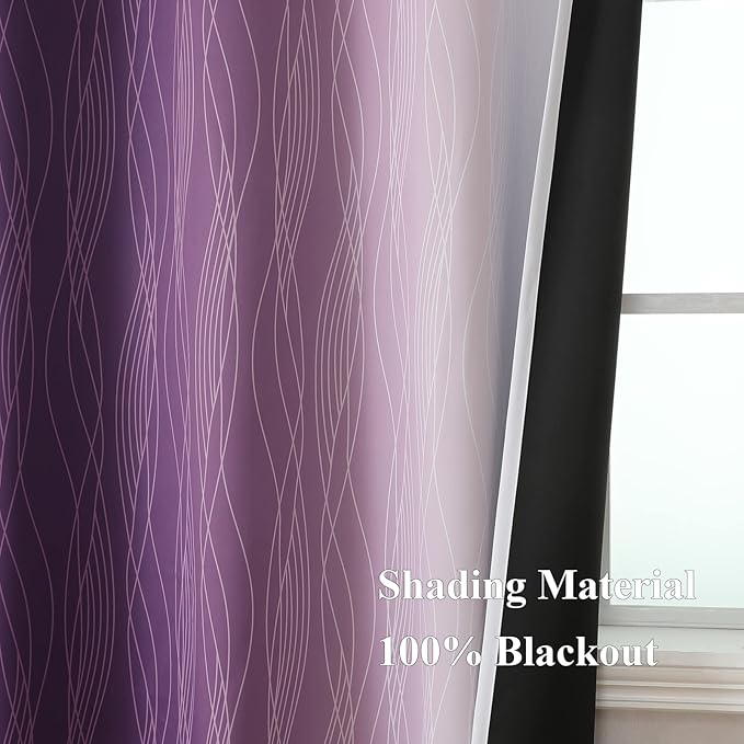 Estelar Textiler Purple and Greyish White Blackout Curtains 54 Inch Length, Light Blocking Gradient Grommet Drapes for Living Room, Thermal Insulated Ombre Curtains for Bathroom,52Wx54L,2 Panels