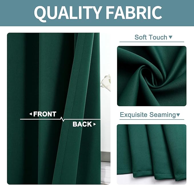 ChrisDowa Small Window Curtains 40 inches Long for Bedroom - Grommet Short Thermal Insulated Room Darkening Curtains for Kitchen (2 Panels, Forest Green, 29 x 40 Inch)