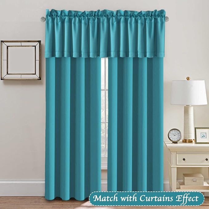 H.VERSAILTEX Blackout Valances for Windows,Kitchen Valance Curtains for Living Room/Bedroom/Bathroom Short Window Privacy Rod Pocket, 4 Panels 52" W x 18,Turquoise Blue