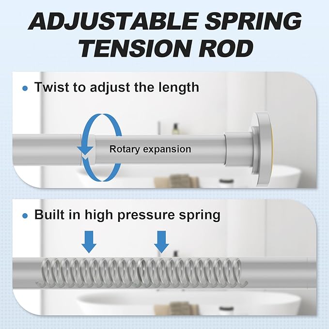 CorkLatta Silver Shower Curtain Rod 31 to 80 Inch,1 Inch Diameter Adjustable Spring Tension Stainless Steel Telescoping Rod,Easy Install,No Rust
