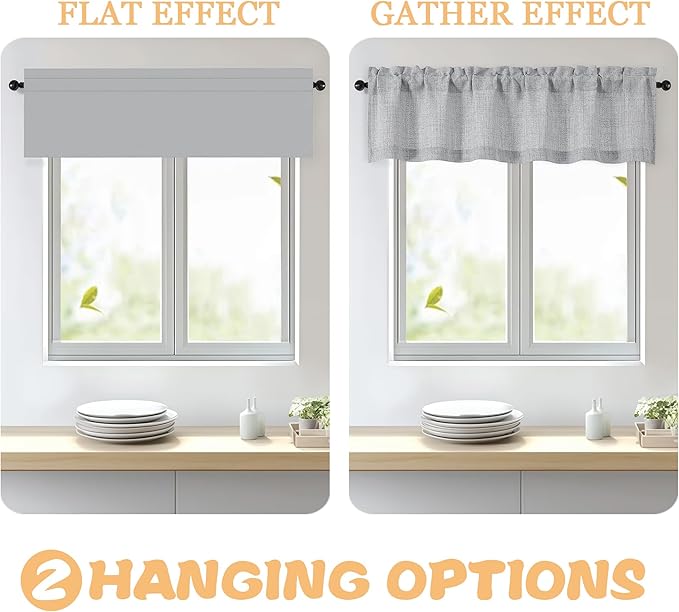 OWENIE Grey Valances for Windows 1 Pcs 18 Inch Length, Light Filtering Textured Short Small Valance Curtains for Bathroom Basement Living Room Bedroom, Half Window Curtains Over Sink, 52" Wx18 L