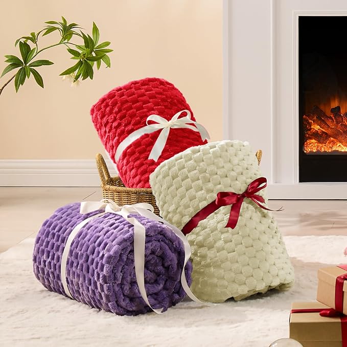BEDELITE Fleece Throw Blanket for Couch & Bed - 3D Jacquard Decorative Almond Blanket, Super Soft and Cozy Warm Fuzzy Blanket All Seasons Suitable, 60x80Inches
