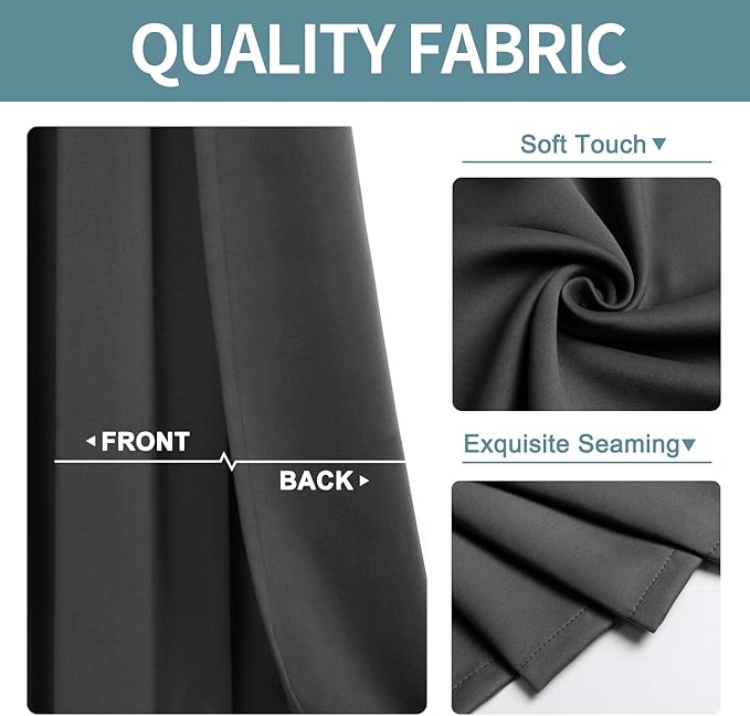 ChrisDowa Grommet Blackout Curtains for Bedroom and Living Room - 2 Panels Set Thermal Insulated Room Darkening Curtains (Dark Grey, 38W x 54L)