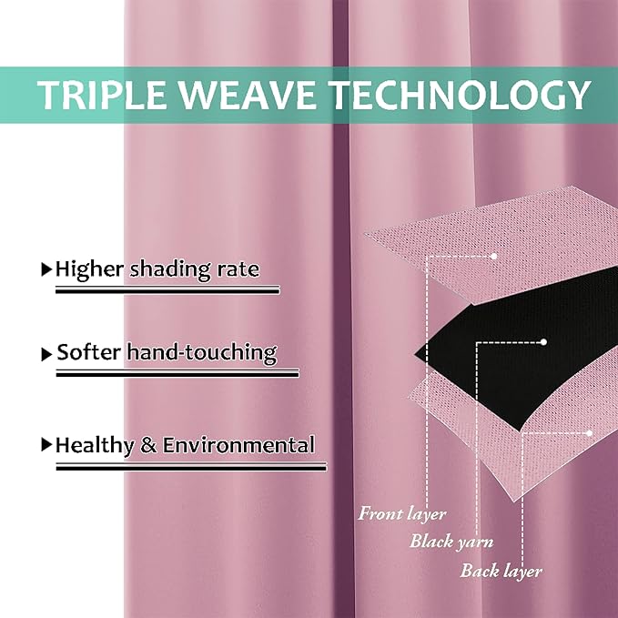 NICETOWN Crystal Pink Full Shade Curtain Panels, Pair of Energy Smart & Noise Blocking Out Blackout Drapes for Dining Room Window, Thermal Insulated Guest Room Lined Window Dressing(42 x 72 inch)
