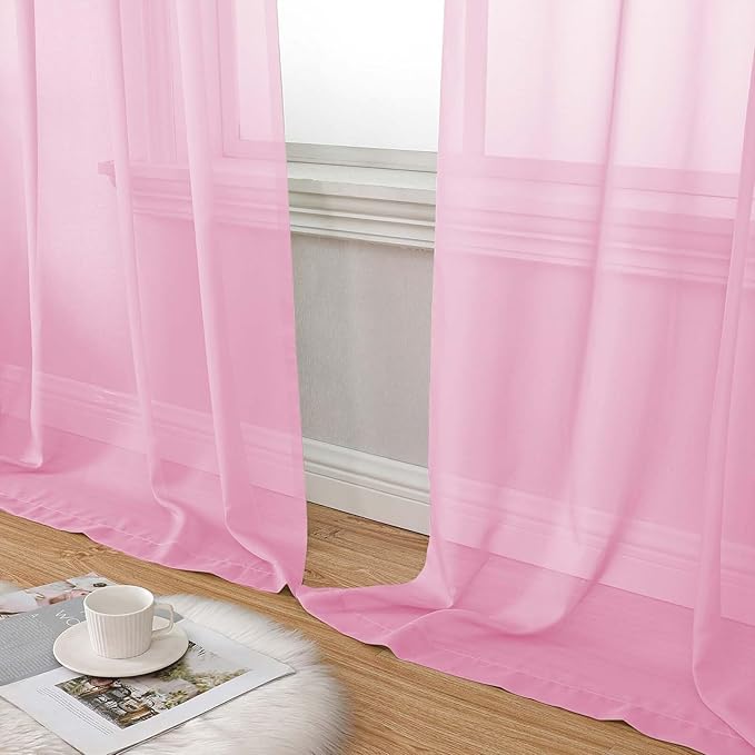 Pink Sheer Curtain for Bedroom Living Room 72 Inches Long 2 Panels Set, Solid Soft Airy Light Filtering Sheer Window Curtains, Modern Rod Pocket Door Curtain, Pink, 42" Wx72 L Inches
