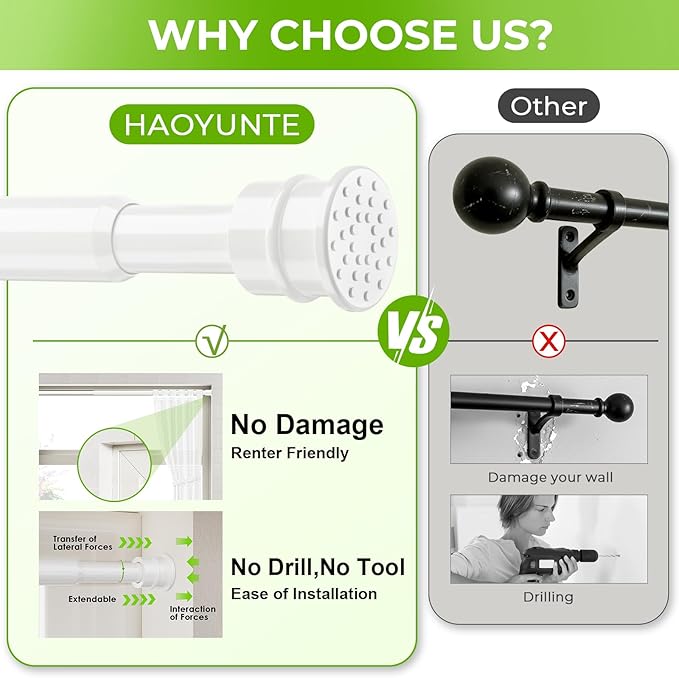 No Drill Tension Curtain Rods 28 to 48 Inch White Small Curtain Rod Adjustable No Drilling for Window,Kitchen,Closet,Doorway,Bedroom