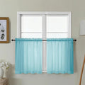 Gwine Short Kitchen Sheer Curtains 24 Inch Length - Light Filtering Voile Small Half Window Curtain for Basement, Rod Pocket Cafe Curtains for Bathroom Cabinet, 42Wx24L Inch, 2 Panels, Aqua