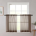 Chocolate Kitchen Curtains 30 Inch Length Tier 2 PCS, Solid Soft Airy Half Curtains for Windows, Sheer Rod Pocket Drapes for Bathroom Basement Small Window Curtain, Chocolate, 42"Wx30"L Inch