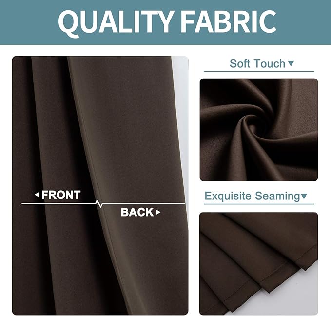 ChrisDowa Grommet Blackout Curtains for Bedroom and Living Room - 2 Panels Set Thermal Insulated Room Darkening Curtains (Brown, 52W x 54L)