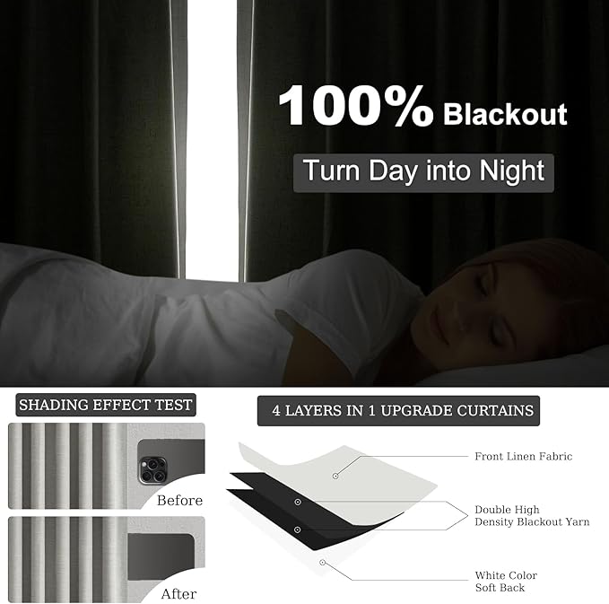 Topfinel Frost Grey Linen Curtains 84 Inches Long 2 Panels Set for Living Room Bedroom 100% Blackout Linen Texture Curtain Pinch Pleat Back Tab Farmhouse Neutral Dark Gray Window Curtain Drapes
