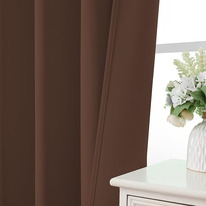 CUCRAF Brown Blackout Curtains 45 inch Length 2 Panels Set, Rod Pocket Room Darkening Drapes for Bedroom Living Room, Insulated Thermal Light Blocking Window Curtain (W52 x L45 Inch)