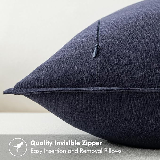 MIULEE Decorative Linen Pillow Covers 20x20 Inch Navy Boho Farmhouse Neutral Couch Throw Pillows for Bed Pack of 2 Accent Modern Pillowcase Summer Sofa Livingroom Home Decor