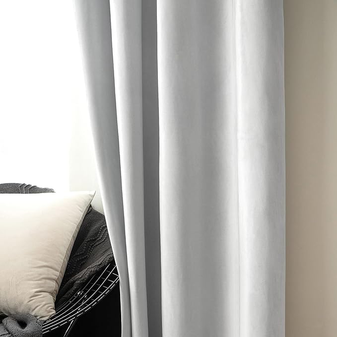 MIULEE 2 Pieces Greyish White Velvet Curtains Exquisite & Elegant Grommet Thermal Soundproof Room Darkening Light Blocking Curtains/Drapes for Living Room Bedroom 52 x 72 Inch