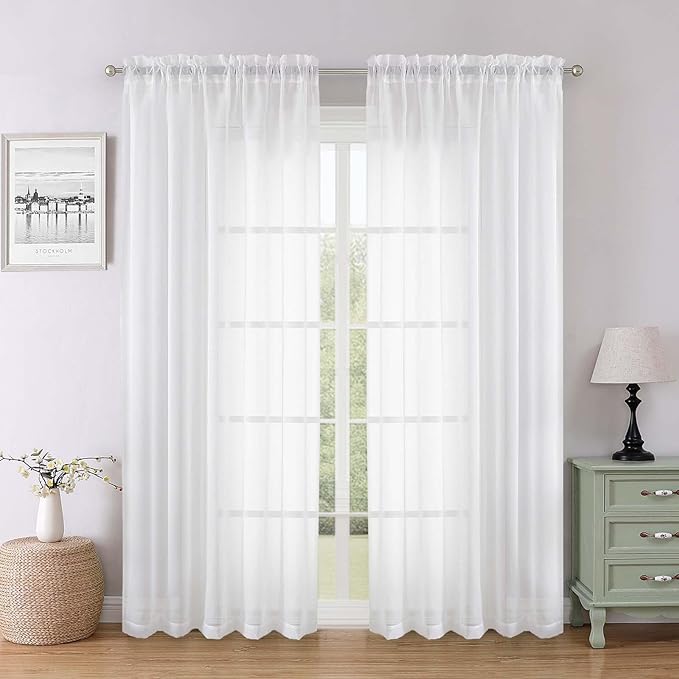 Lecloud White Sheer Curtains 78 Inches Long 2 Pcs, Elegant Window Treatments Light Filtering Living Room Curtains for Bedroom, Rod Pockets Voile Drapes for Dining Room, Each Panel 59" W x 78" L
