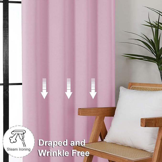 Simplebrand Ava Pink Short Blackout Curtains for Bedroom 45 Inches Long 2 Panels Set, Solid Thermal Insulated, Energy Saving Window Treatment Curtains Blackout Drapes, W40 x L45 Inch, Pink