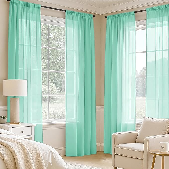MIULEE Aqua Sheer Curtains 72 Inches Long, 4 Panels Set, Light Filtering Rod Pocket Voile Drapes for Living Room and Bedroom, Airy Soft Fabric Window Treatments, 42 x 72 Inches