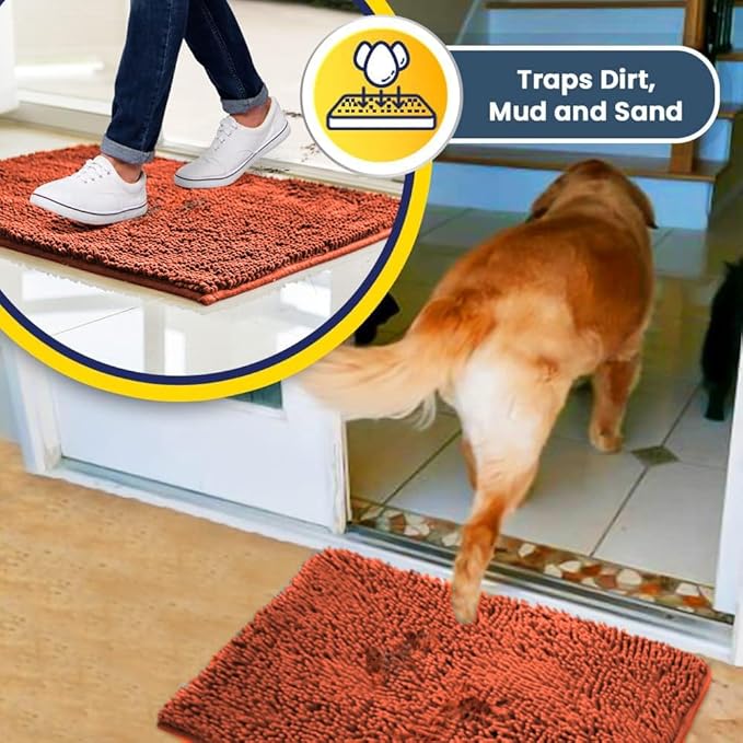 Muddy Mat® | Super Absorbent Door Mat Indoor, Microfiber Quick Dry Chenille Entryway Rug, Non-Slip Front Door Mat, Indoor Mats for Entryway, Machine Washable Pet Rug, Orange XL 35" x 60"