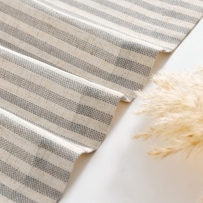 jinchan Tie Up Linen Textured Striped Bow Tie Curtain for Kitchen Bathroom Rod Pocket Pinstripe Valance Window Treatments Ticking Stripe Pull Cord Valance 1 Panel 18 Inch Taupe Grey on Linen