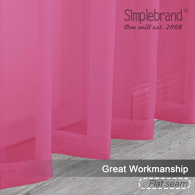 Simplebrand Rod Pocket Top Solid Voile Sheer Curtains for Bedroom, 54 Inch Length Drapes Set of 2, Lightweight and Light Filtering Elegant Hot Pink Curtains Panels Window Treatment, 42W×54L, Hot Pink