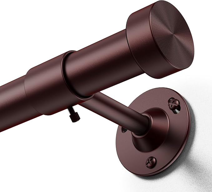 YaFex Heavy Duty Curtain Rods 32-120 Inch, 1 Inch Adjustable Bronze Curtain Rod for Windows, Long Window Treatment Rods with Aluminium Finials, Easy Installation