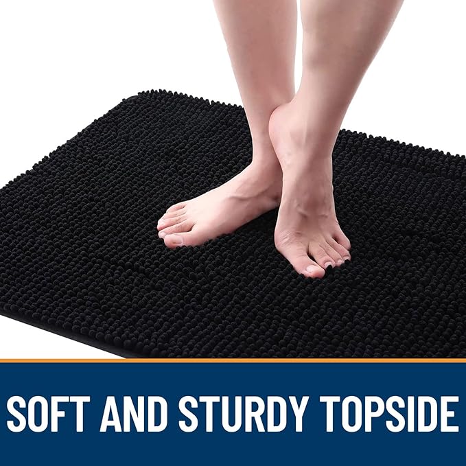 OLANLY Dog Door Mat for Muddy Paws 30x17, Absorbs Moisture and Dirt, Absorbent Non-Slip Washable Doormat, Quick Dry Chenille Mud Mat for Dogs, Entry Indoor Entryway Carpet for Inside Floor, Black