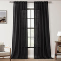 Black Linen Curtains 132 inches Long for Bedroom Back Tab Light Filtering Privacy Semi Sheer Black Curtains Living Room Boho Rustic Farmhouse Cotton Textured Gauze Curtain 2 Panel Set