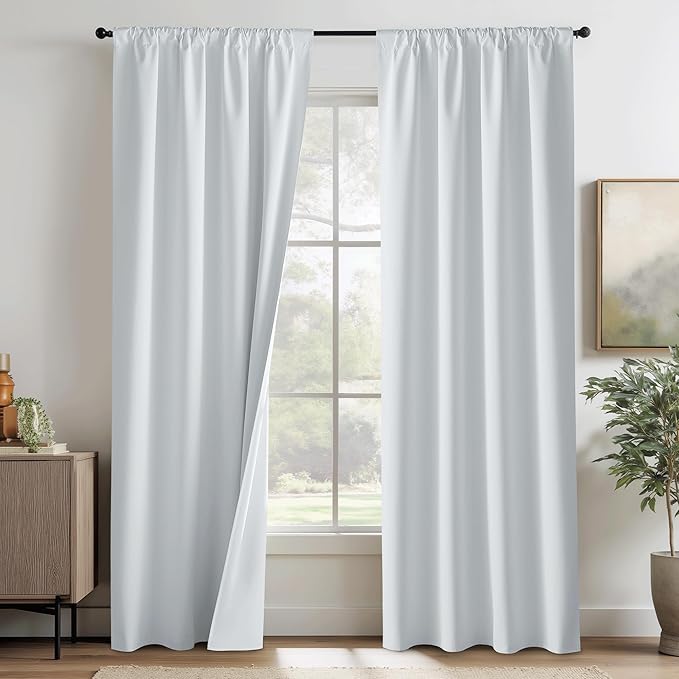 RYB HOME White 100% Blackout Curtains, Thermal Insulated Heat & UV Blocking Total Room Darkening Privacy Drapes for Bedroom Dining Living Room, Width 42 by Length 80, White, 2 Panels