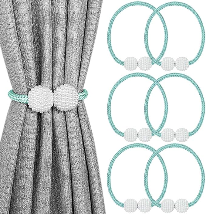 Melaluxe 6 Pack Magnetic Curtain Tiebacks, Decorative Curtain Holdbacks for Window Décor (Teal)