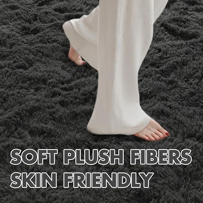 5x7 Ft Shag Area Rug for Bedroom, Ultra Soft Fluffy Furry Rugs for Living Room Indoor Floor, Aesthetic Carpet for Kids Home Decor (Grey)