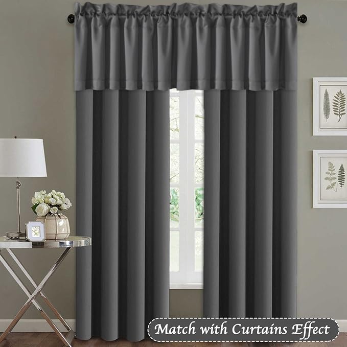 H.VERSAILTEX Blackout Valances for Windows,Kitchen Valance Curtains for Living Room/Bedroom/Bathroom Short Window Privacy Rod Pocket, 4 Panels 52" W x 18,Charcoal Gray