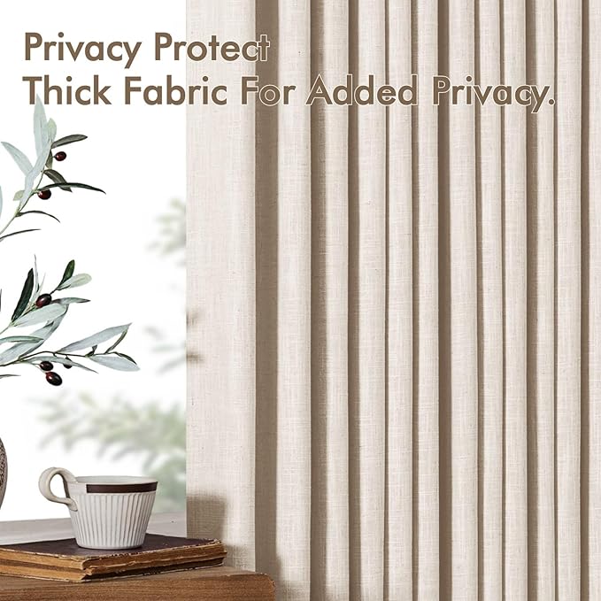 MIULEE Pinch Pleated Thick Linen Curtains 108 Inches Length 2 Panels for Living Room Bedroom, Extra Long Pinch Pleat Drapes Back Tab Light Filtering Cream Ivory Foor to Ceiling Curtains with Hooks