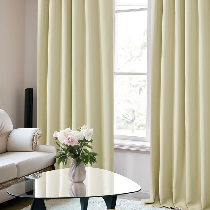 Deconovo Blackout Curtains, Thermal Insulated, W52 x L72 2 Panels, Back Tab, Machine Washable, Room-Darkening Drapes for Bedroom/Living Room Beige