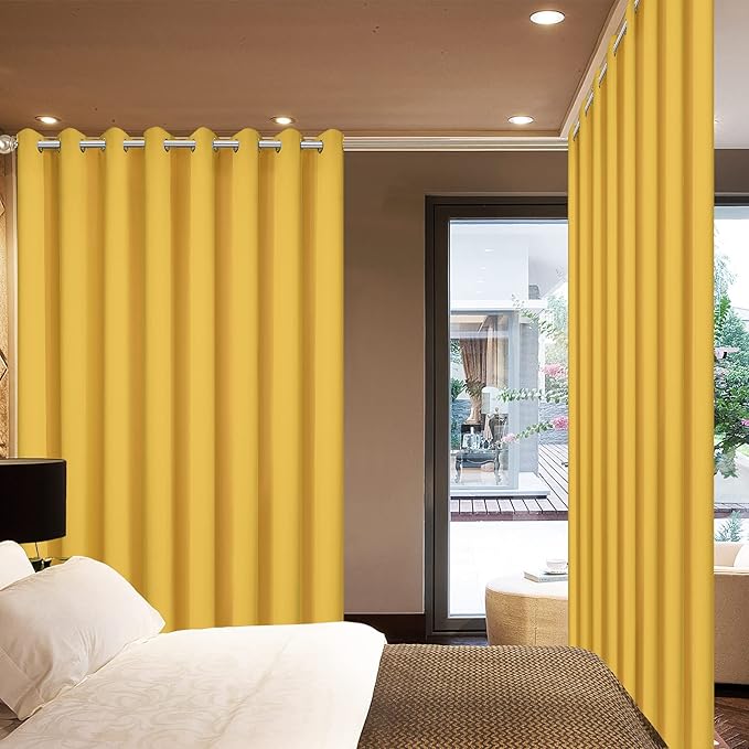 Yakamok Extra Wide Blackout Curtain for Sliding Glass Door, Grommet Thermal Insulated Room Divider Curtain 100W x 84L inch, Room Darkening Patio Curtain,8.3ft Wide x 7ft Tall, 1 Panel,Mustard Yellow